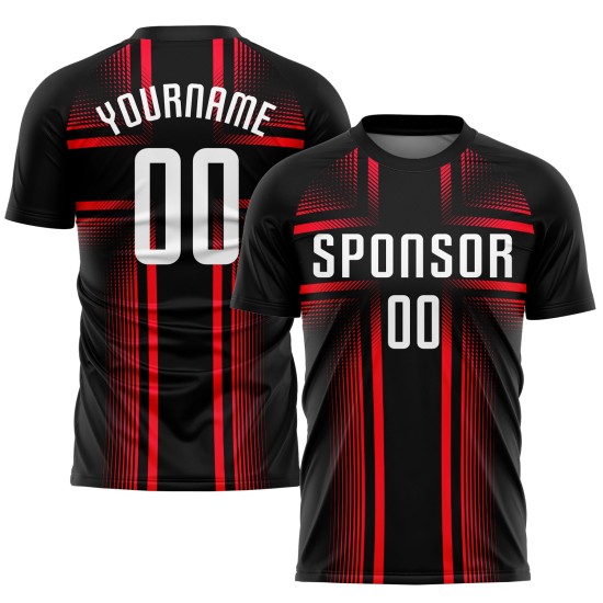 Maillot de football personnalisé à sublimation noir, blanc et rose vif Maillot de football personnalisé à sublimation noir, blanc et rose vif