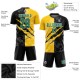 Maillot d'uniforme de football à motif graffiti personnalisé Kelly Green noir-jaune à gratter par sublimation Maillot d'uniforme de football à motif graffiti personnalisé Kelly Green noir-jaune à gratter par sublimation
