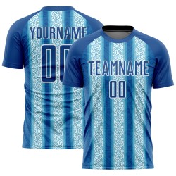 Maillot de football personnalisé à rayures ethniques bleu clair et blanc par sublimation