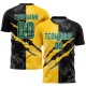 Maillot d'uniforme de football à motif graffiti personnalisé Kelly Green noir-jaune à gratter par sublimation Maillot d'uniforme de football à motif graffiti personnalisé Kelly Green noir-jaune à gratter par sublimation