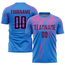 Maillot de football personnalisé à sublimation bleu marine et rose poudré