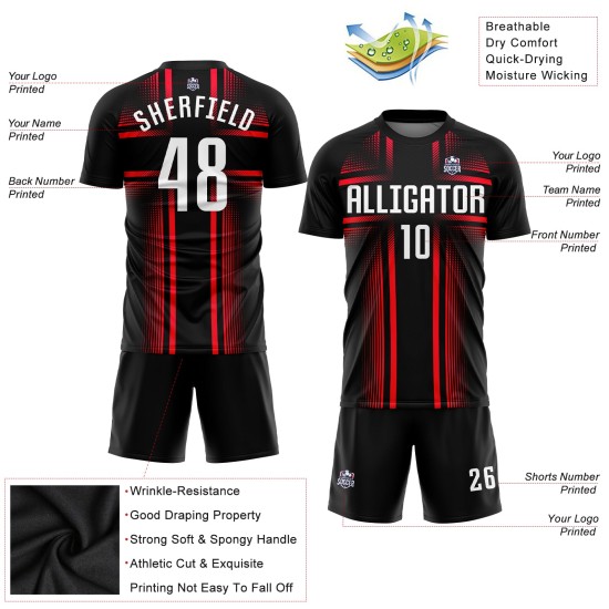 Maillot de football personnalisé à sublimation noir, blanc et rose vif Maillot de football personnalisé à sublimation noir, blanc et rose vif