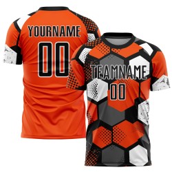 Maillot de football personnalisé par sublimation orange noir et blanc