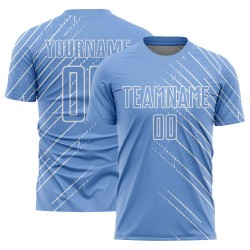 Maillot de football personnalisé à sublimation avec lignes blanches bleu clair