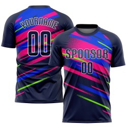 Maillot de football personnalisé à sublimation bleu marine et rose royal