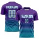 Maillot de football personnalisé à rayures violettes, blanches et bleu sarcelle, à sublimation tendance Maillot de football personnalisé à rayures violettes, blanches et bleu sarcelle, à sublimation tendance