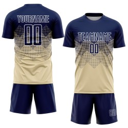 Maillot de football personnalisé à sublimation bleu marine et blanc crème
