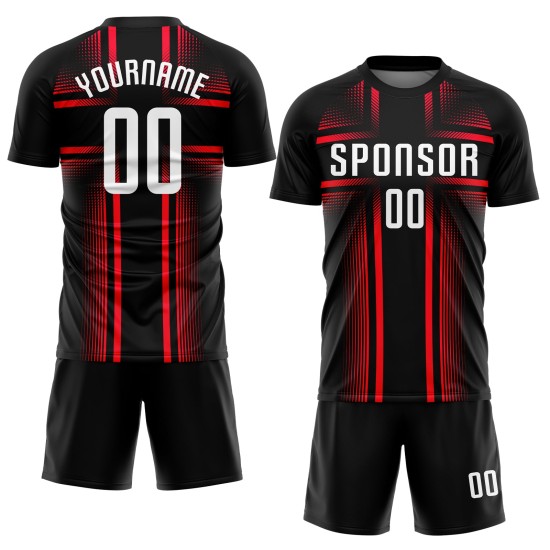 Maillot de football personnalisé à sublimation noir, blanc et rose vif Maillot de football personnalisé à sublimation noir, blanc et rose vif
