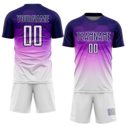 Maillot de football personnalisé à motif hexagonal dégradé violet foncé et blanc par sublimation