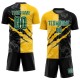 Maillot d'uniforme de football à motif graffiti personnalisé Kelly Green noir-jaune à gratter par sublimation Maillot d'uniforme de football à motif graffiti personnalisé Kelly Green noir-jaune à gratter par sublimation