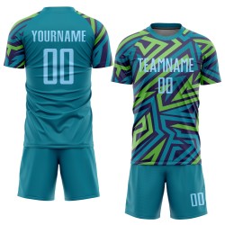 Maillot de football personnalisé à sublimation bleu clair sarcelle-vert Kelly