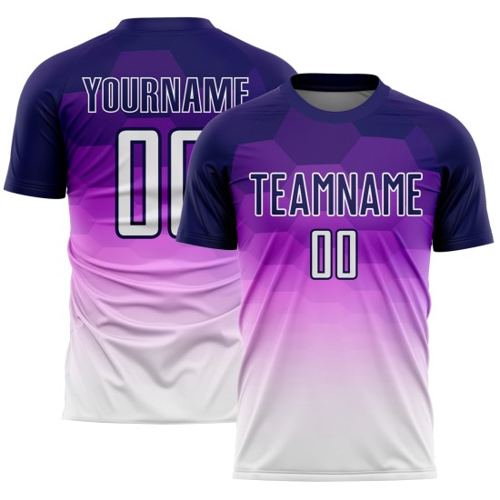 Maillot de football personnalisé à motif hexagonal dégradé violet foncé et blanc par sublimation Maillot de football personnalisé à motif hexagonal dégradé violet foncé et blanc par sublimation