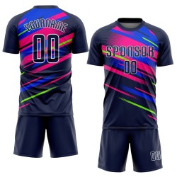 Maillot de football personnalisé à sublimation bleu marine et rose royal