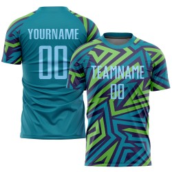Maillot de football personnalisé à sublimation bleu clair sarcelle-vert Kelly